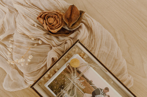 Scatola porta foto in legno naturale coperchio in acrilico trasparente con vano USB – perfetta per foto e regali