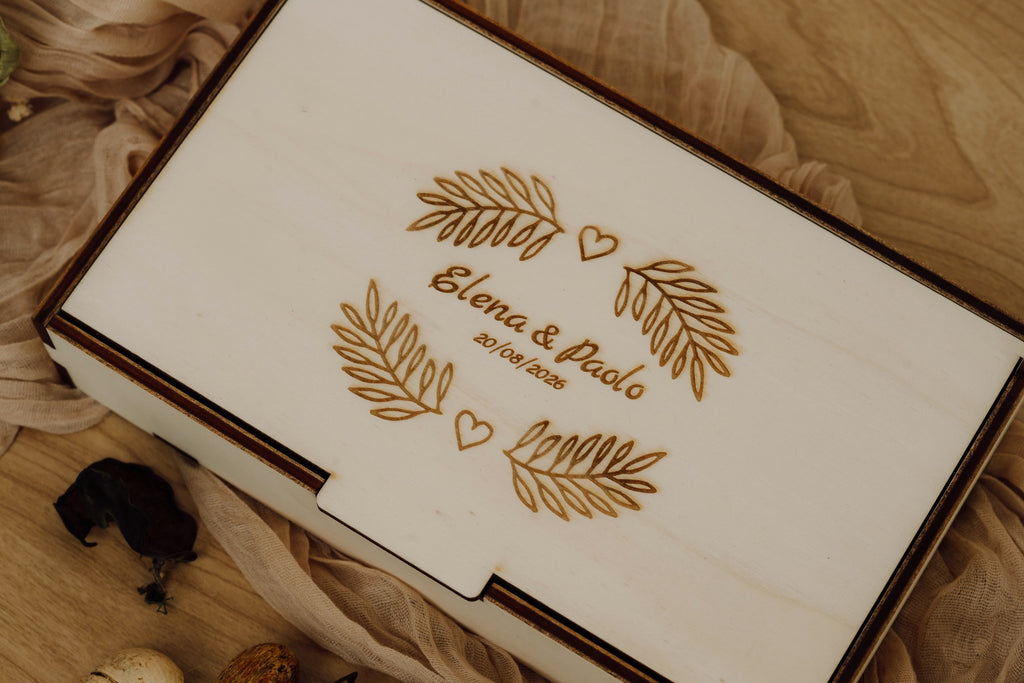 Scatola porta foto in legno naturale con vano USB – perfetta per foto e regali