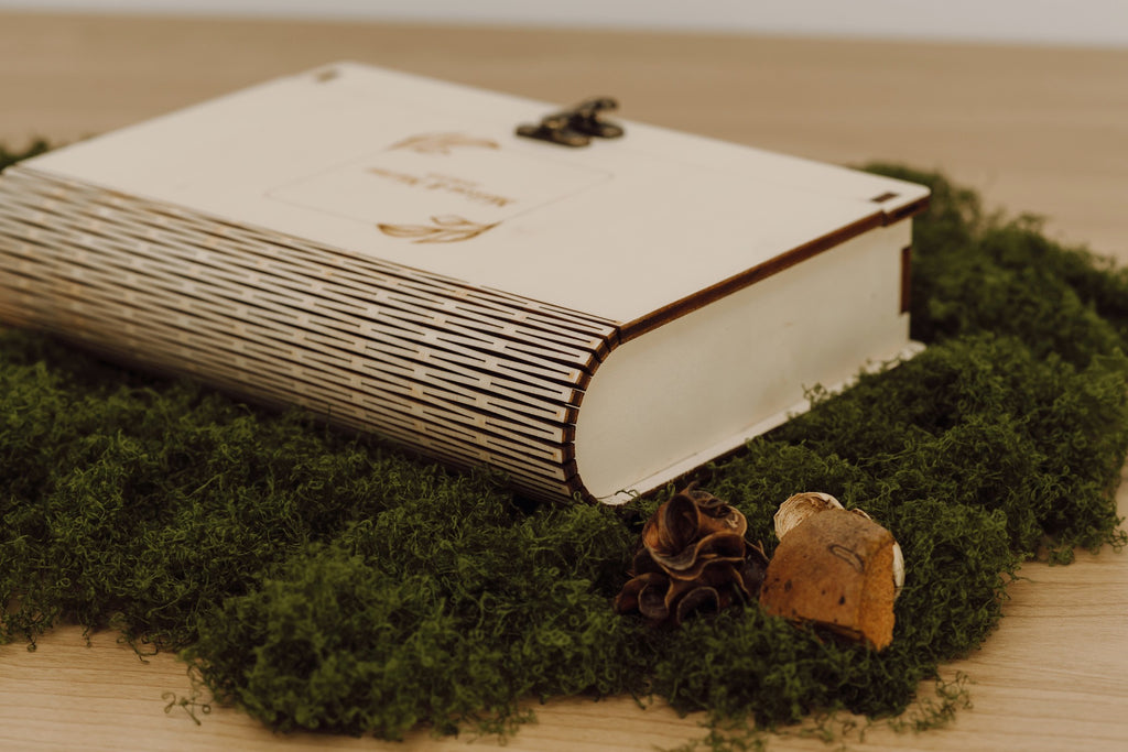 Scatola porta foto in legno naturale pieghevole con vano USB – perfetta per foto e regali