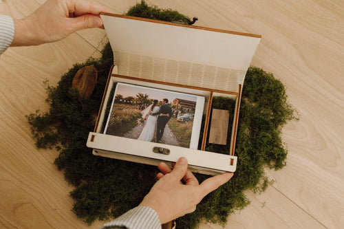 Box foto legno naturale pieghevole (opzione USB)